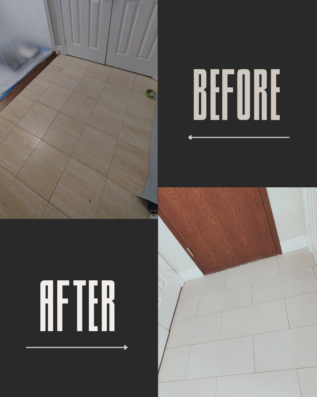 Entrance tile floor before and after