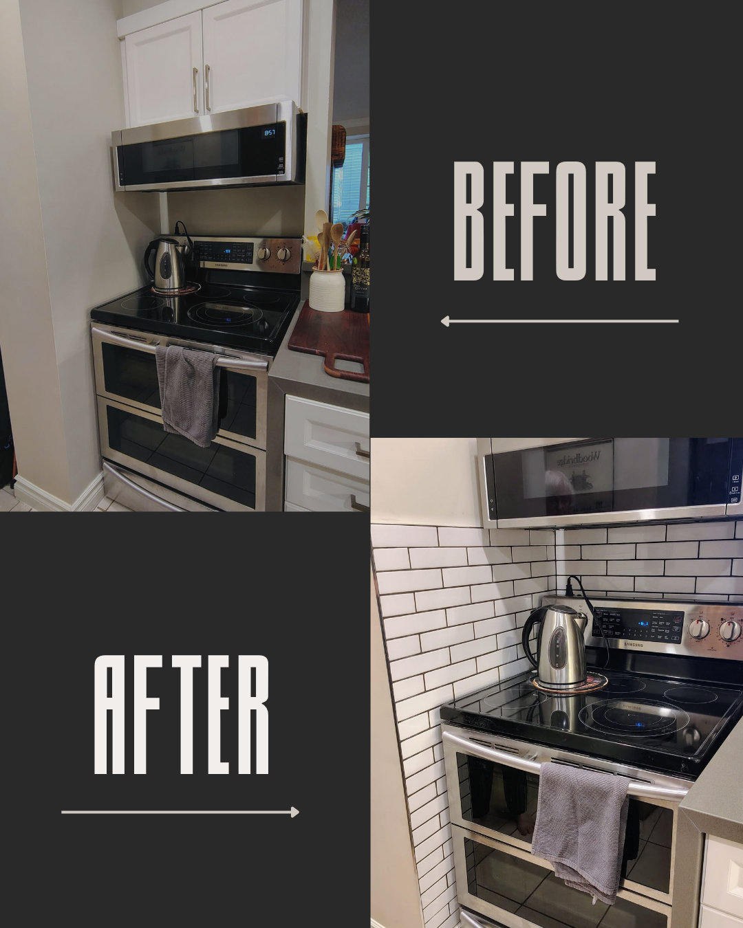 Kitchen backsplash before and after